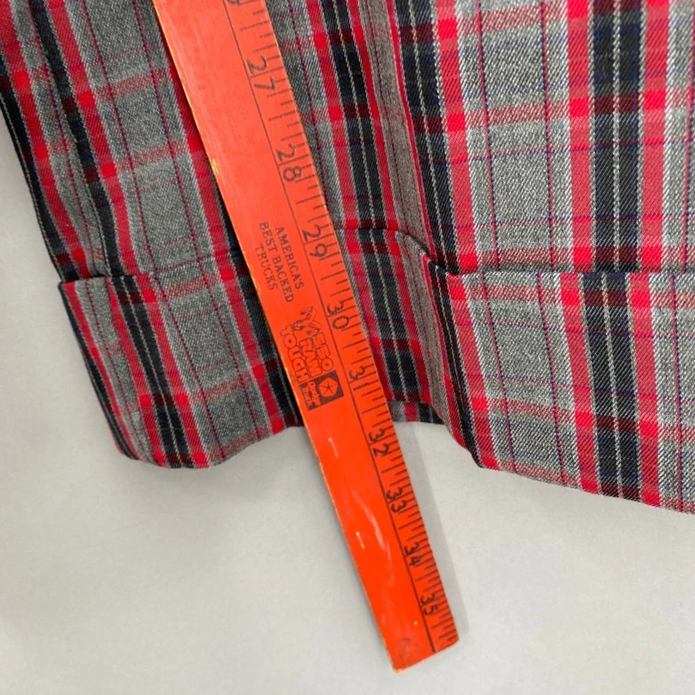 Vtg No Boundaries Plaid Wide Leg Trousers Pants Womens 5 Red Grey Cuffed Y2K